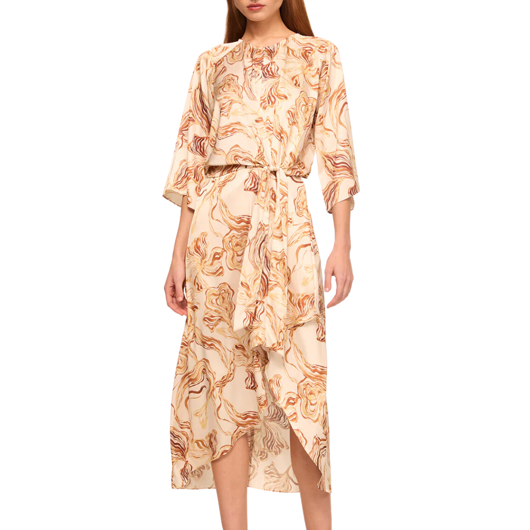 Adina Dress in Golden Straw Satin