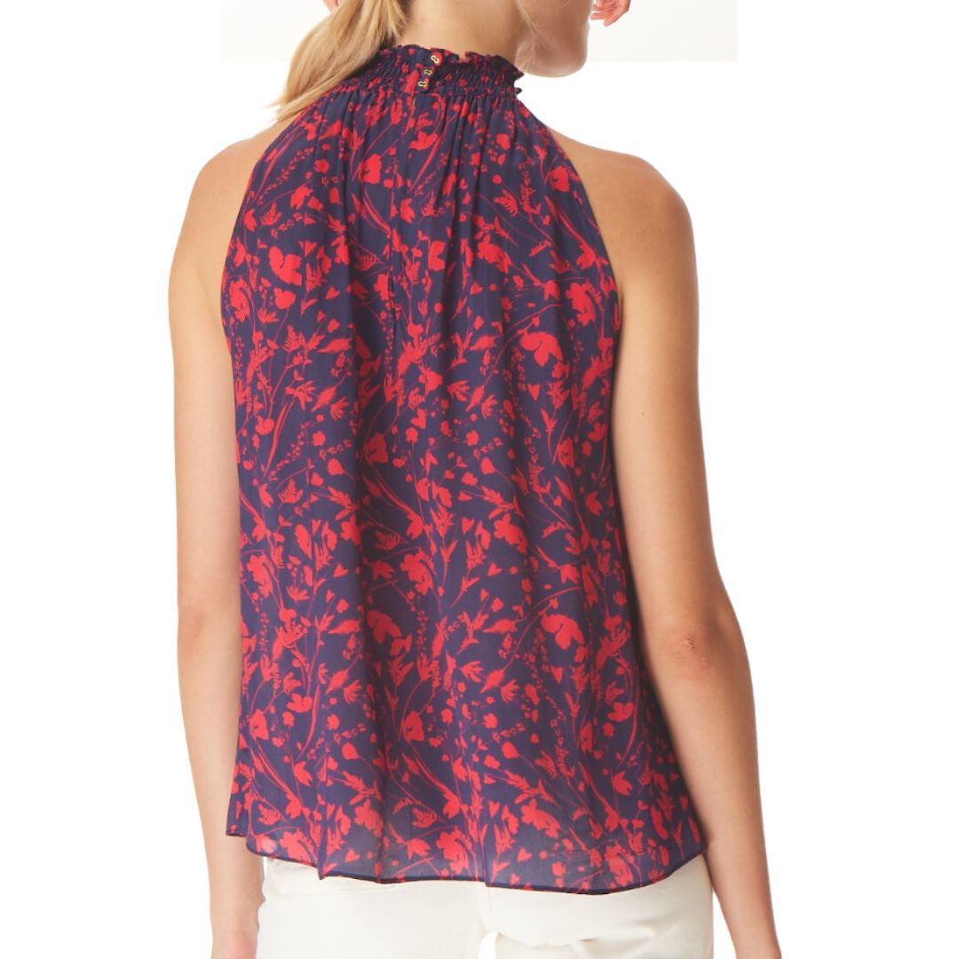 Xenia Top in Navy Thistle Print