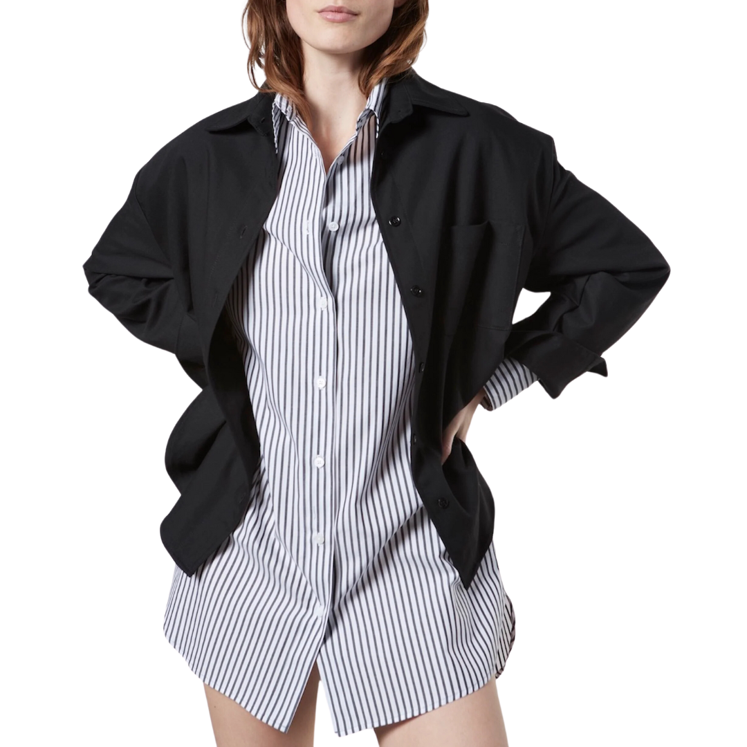 Cotton Mini Shirtdress in Charcoal White Stripe