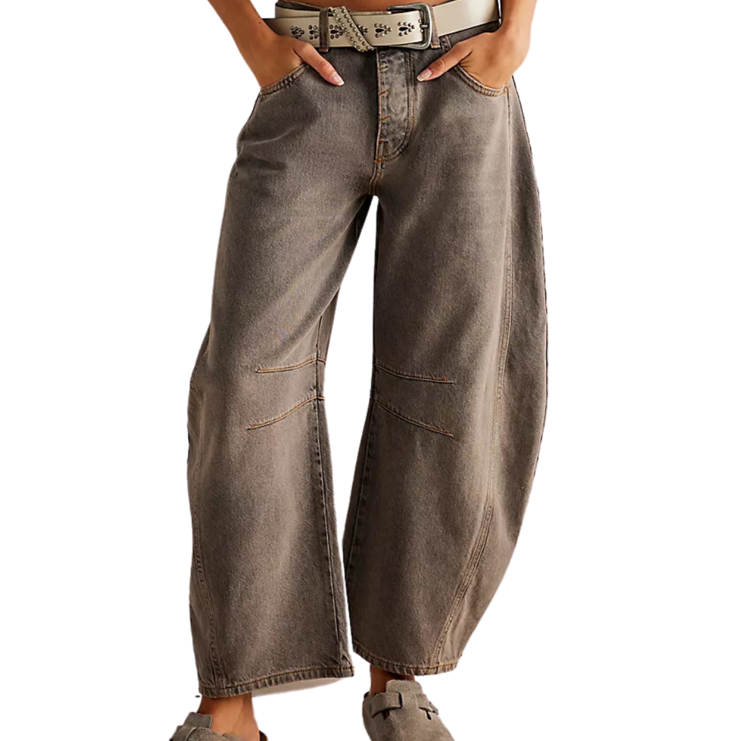 We The Free Good Luck Mid-Rise Barrel Jeans in Archive Grey