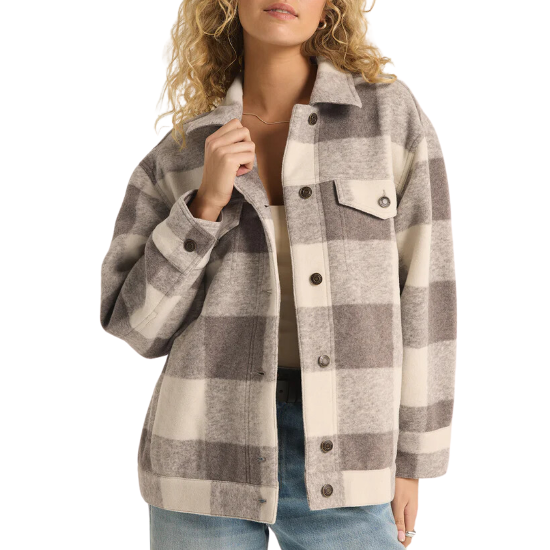 Preston Knit Plaid Jacket in Slate Grey