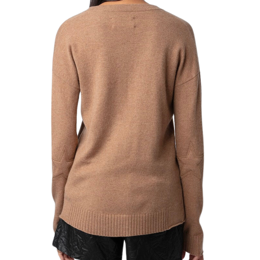 Vivi Patch Cashmere Sweater in Camel