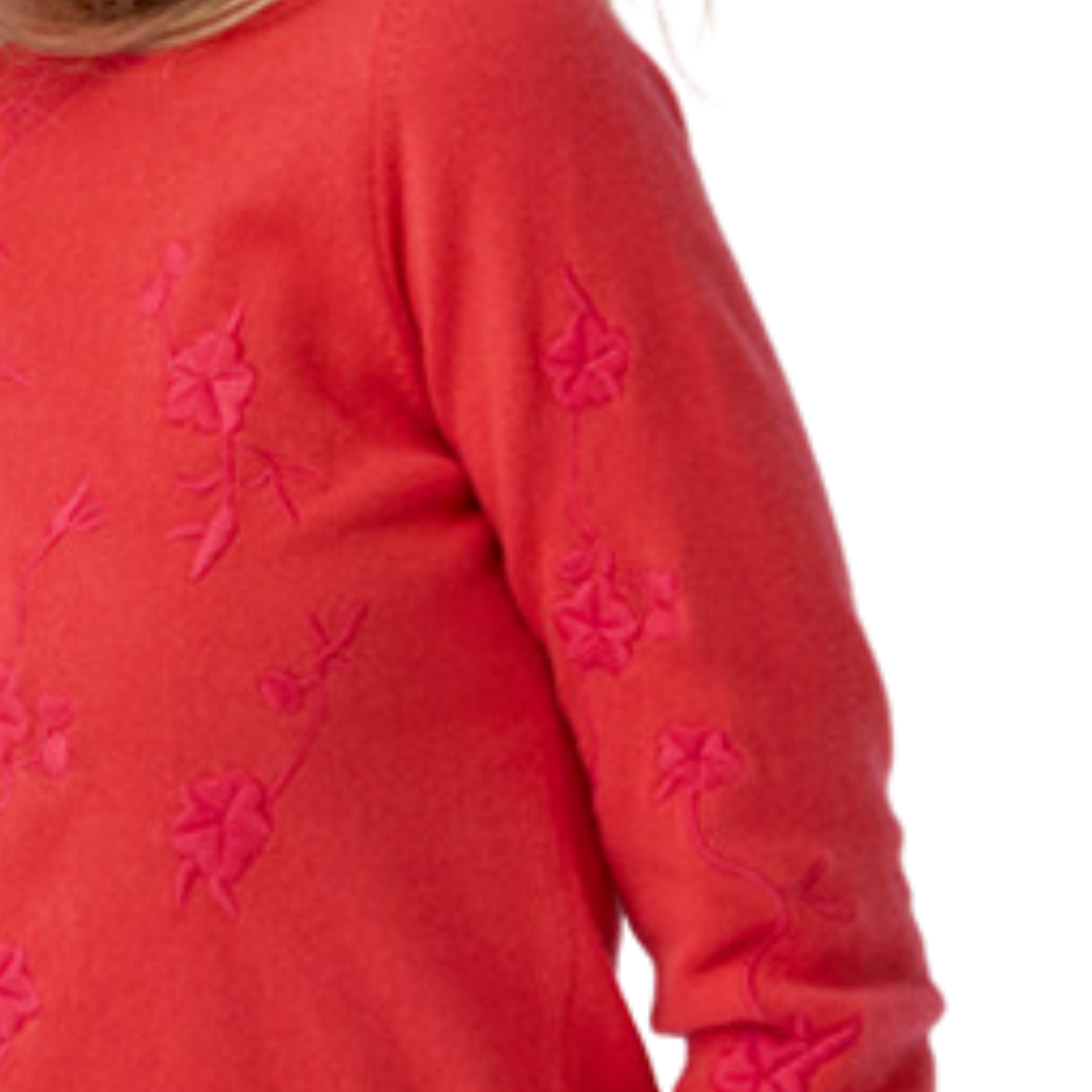 Tonal Embroidered Baby Cardigan in Coral