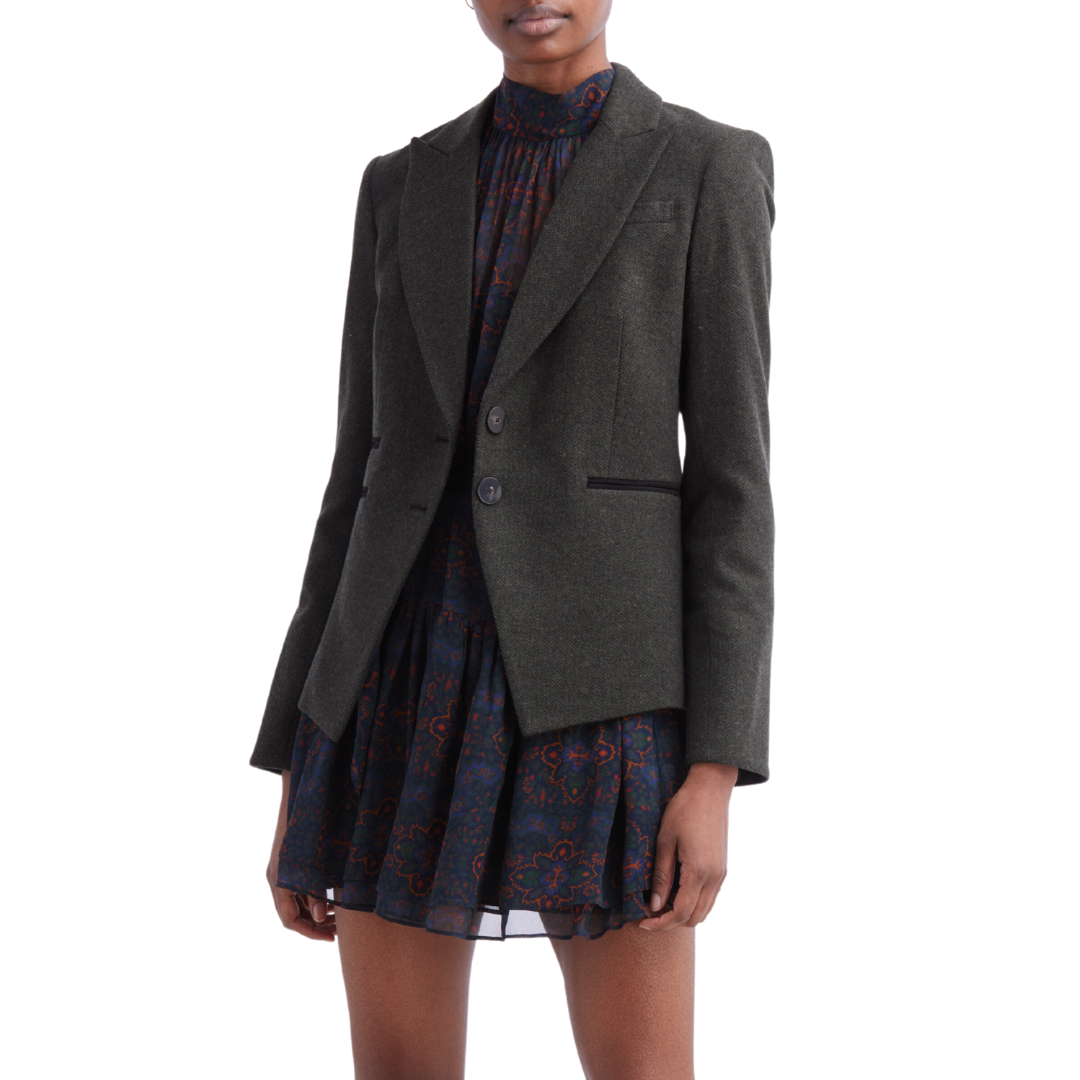 Somner Herringbone Dickey Jacket in Loden/Black