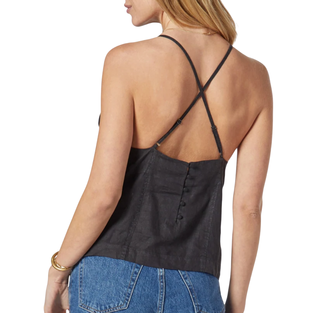 Rimina Halter Linen Top in Caviar