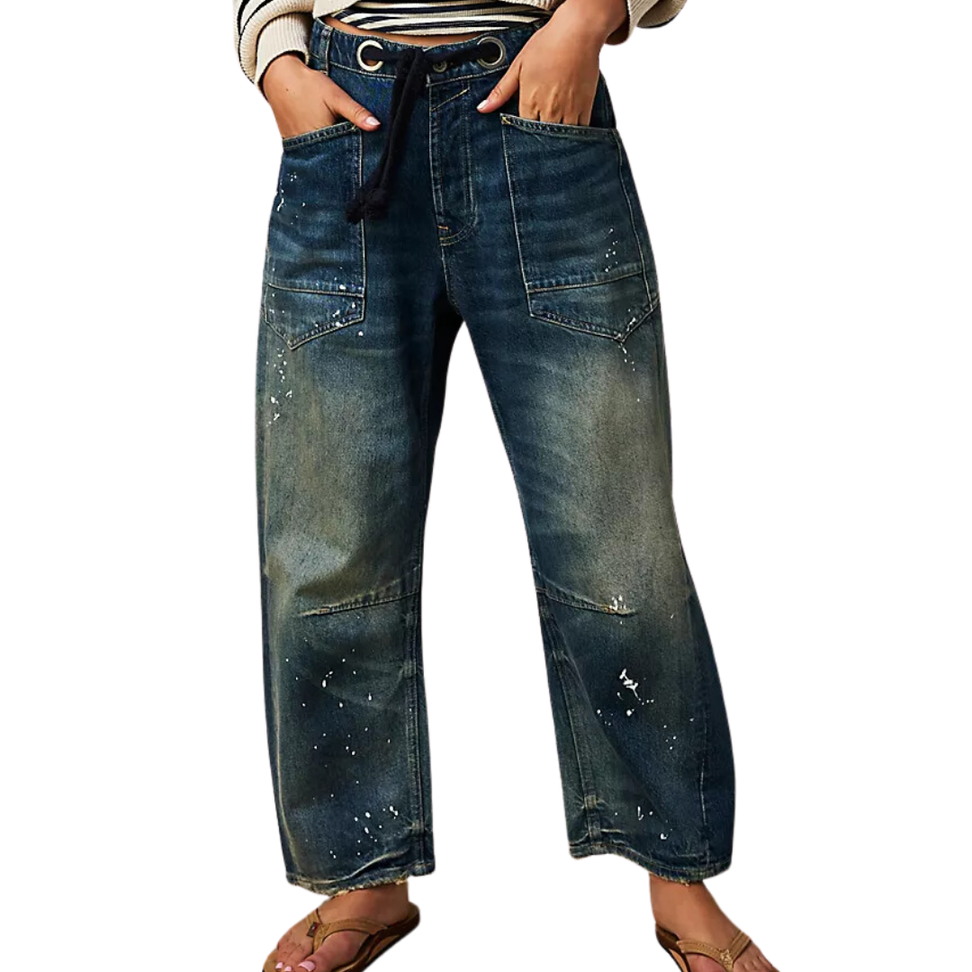 We The Free Moxie Pull-On Barrel Jeans in Timeless Blue