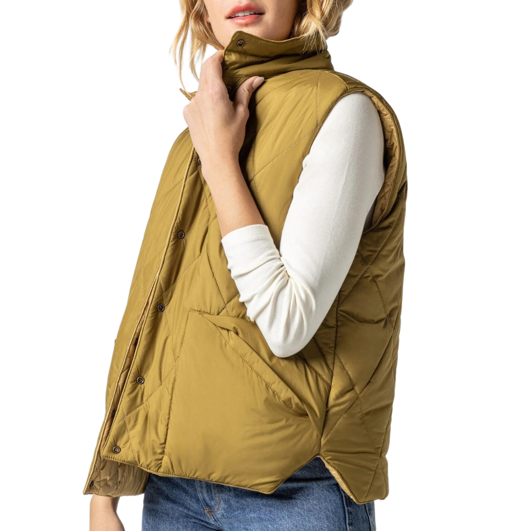 Reversible Snap Front Vest in Antique Gold