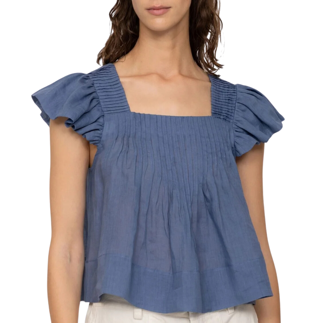 Risa Ramie W/ Poly Satin Tank Top in Blue