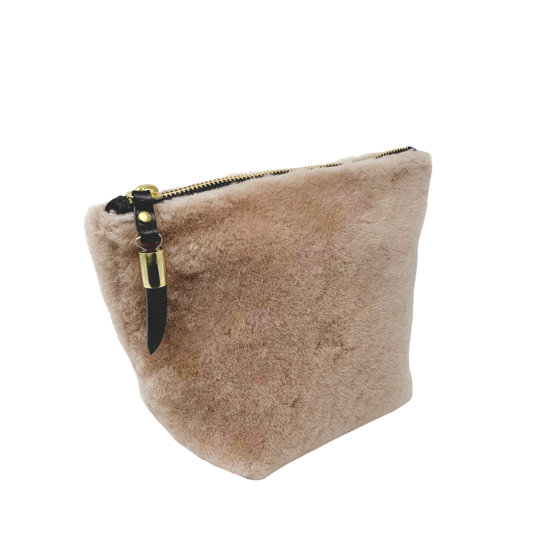 Shearling Makeup Bag in Blush