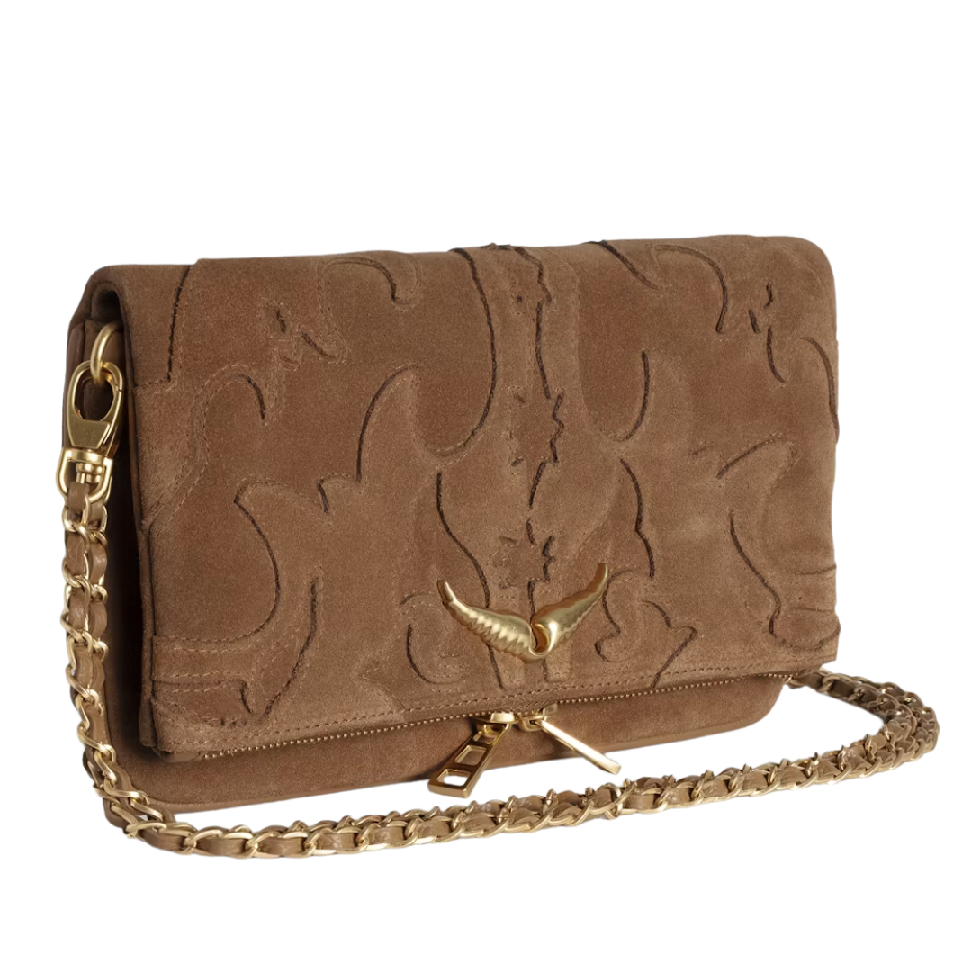 Rock Suede Clutch in Cognac