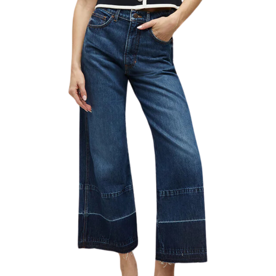 Taylor Released Hem Cropped Wide-Leg Jean in Bright Blue