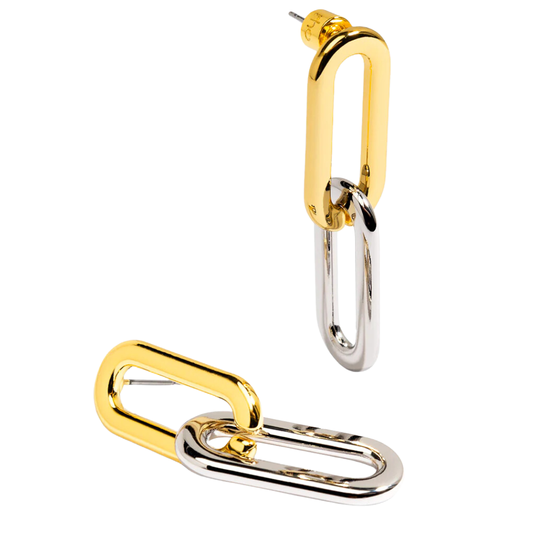 Cable Link Drop Earrings in Gold/Silver