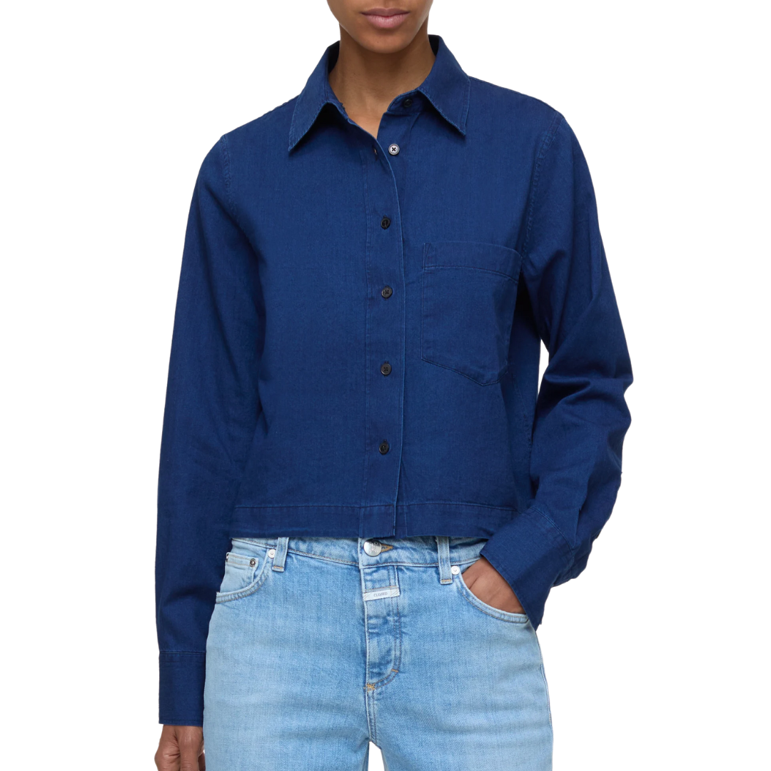 Short Denim Shirt in Dark Blue