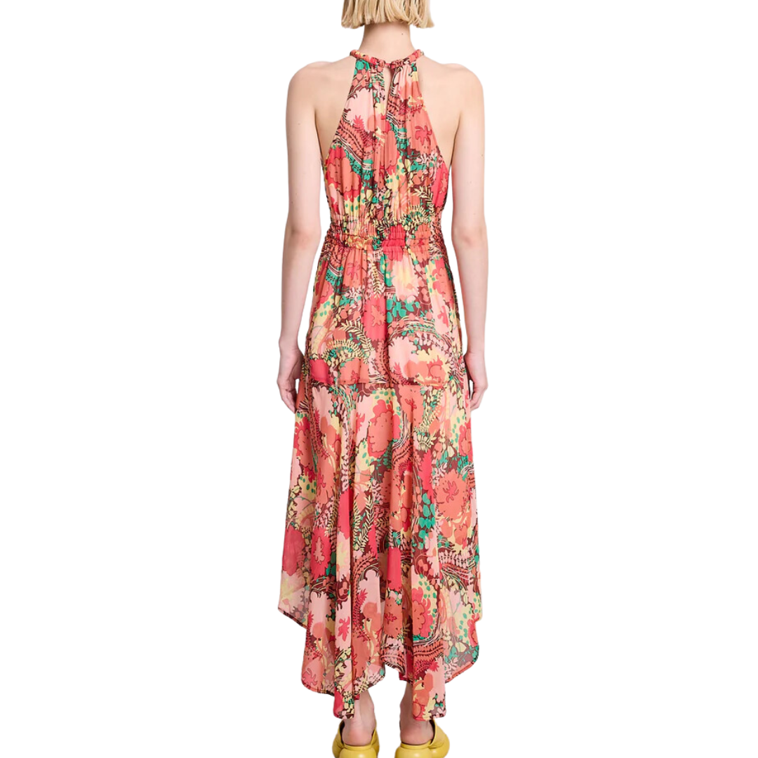 Ellie Silk Midi Dress in Bronze/Agave Multi