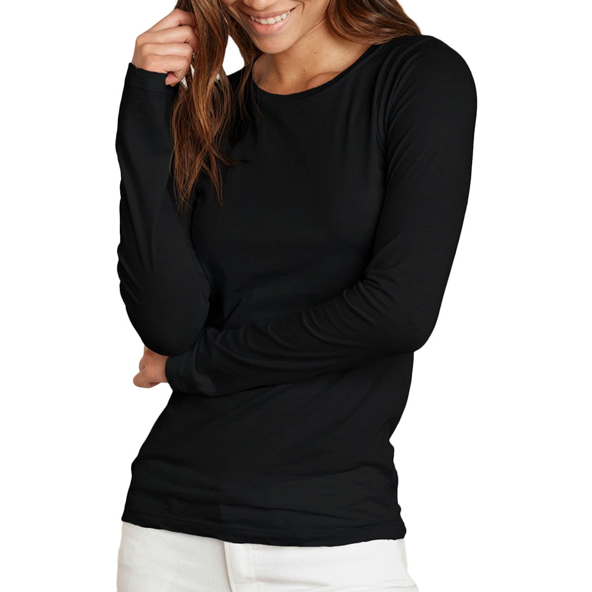 Zofina Fitted Long Sleeve Tee in Black