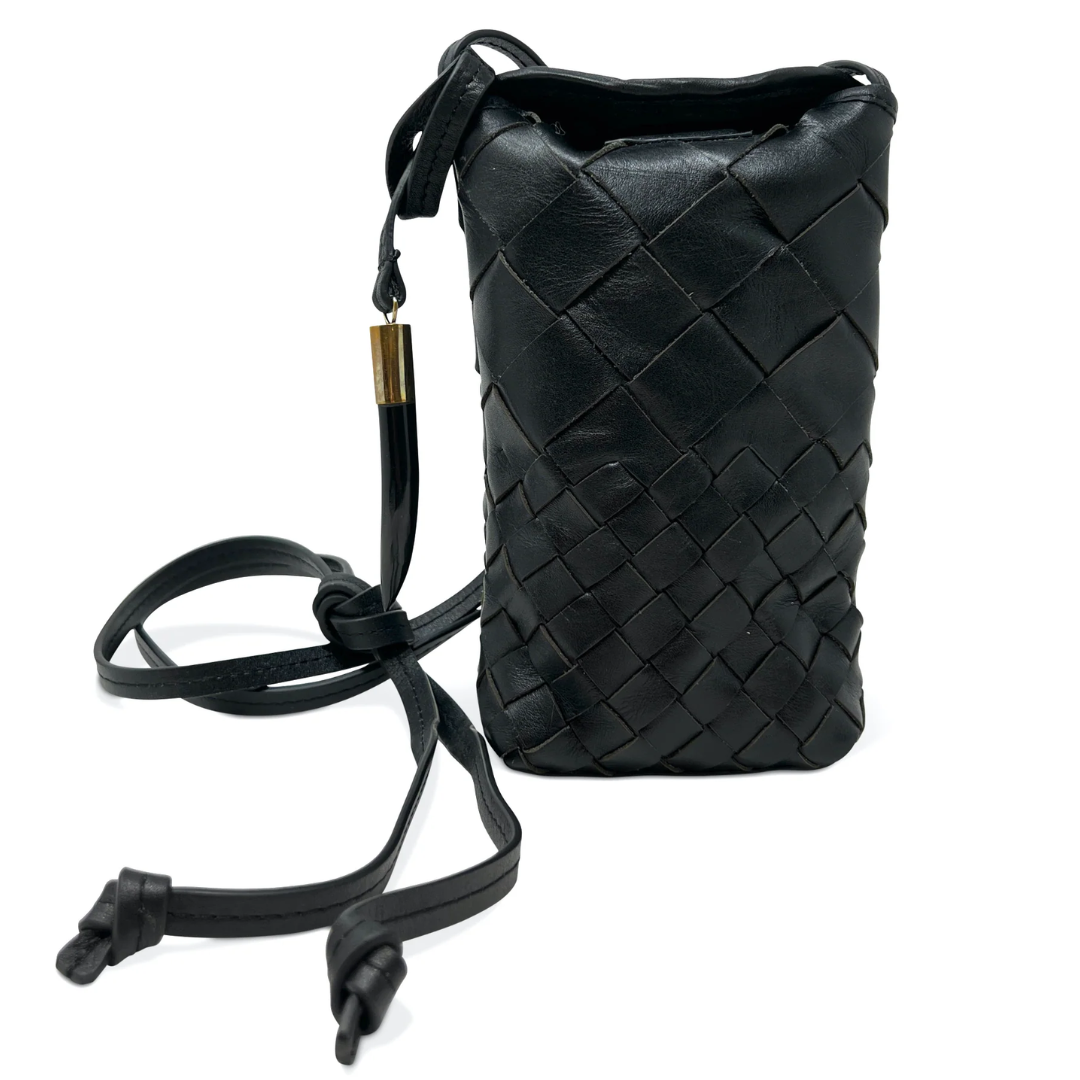 Mini Sling Bag in Black Threaded Weave