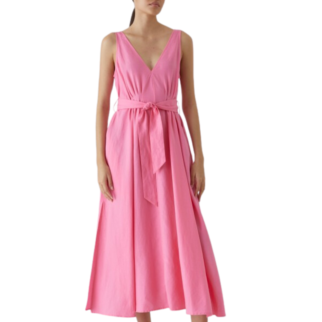 V-Neck Dart Dress in Pink Lillies