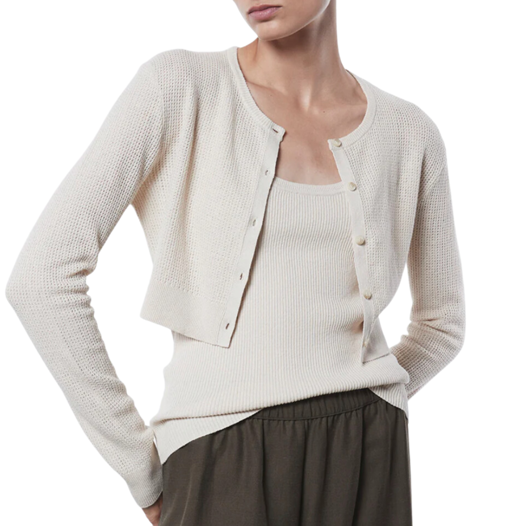 Linen Open Knit Cardigan in Bone
