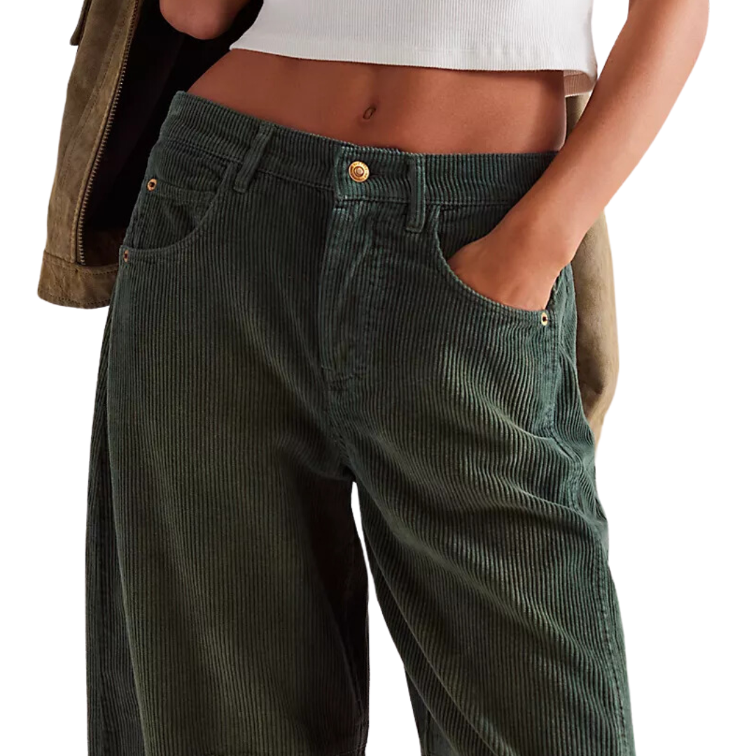 We The Free Good Luck Mid-Rise Cord Barrel Jeans in Cypress