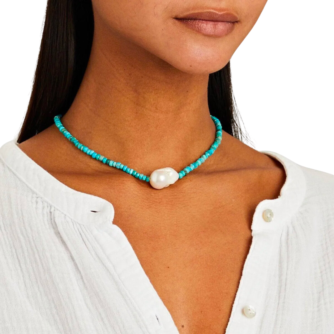 Baroque Pearl Candy Necklace in Turquoise