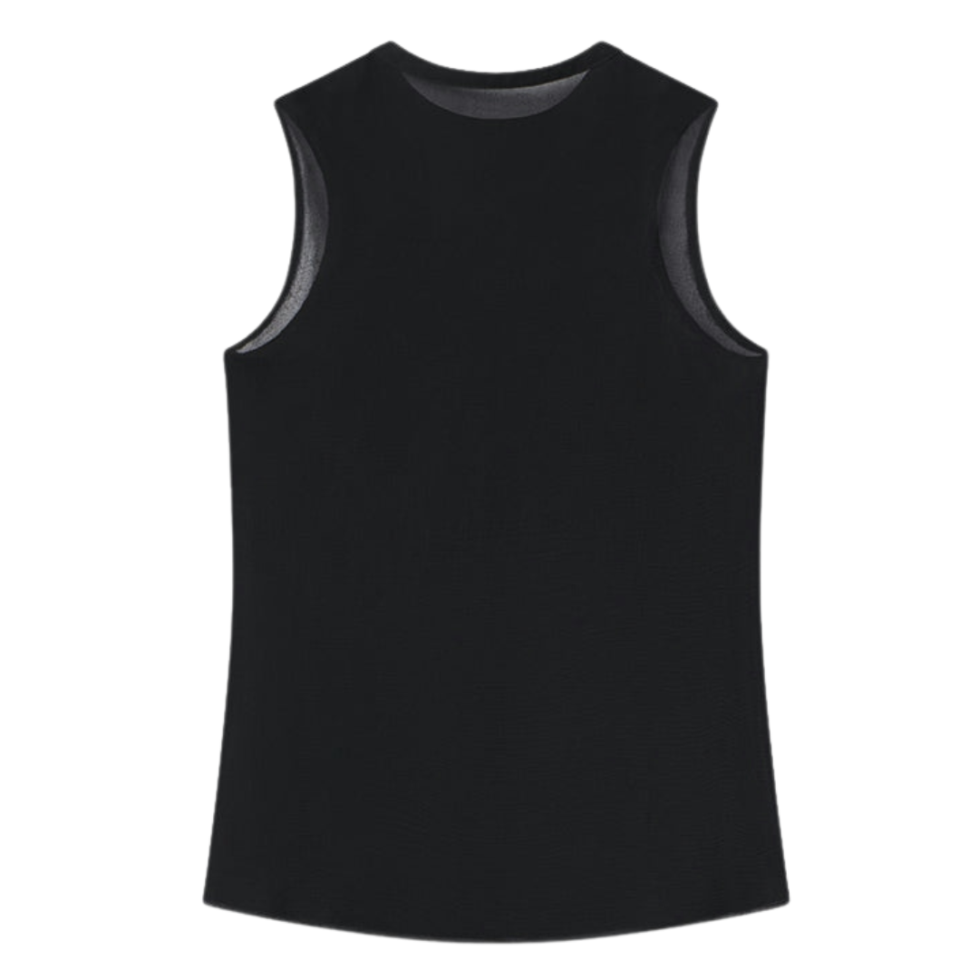 Sleeveless Ruffle Trim Blouse in Black