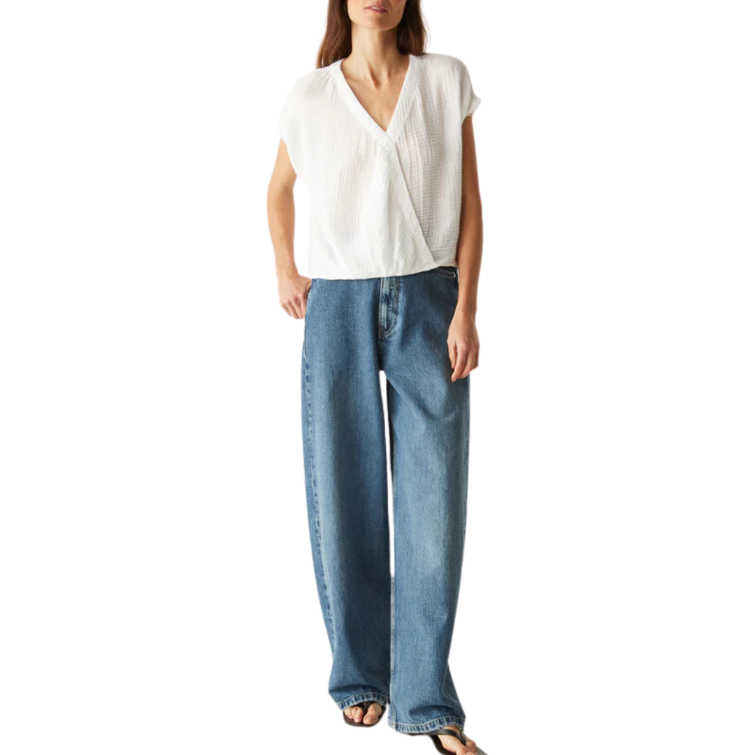 Evie Gauze Surplice Top in White
