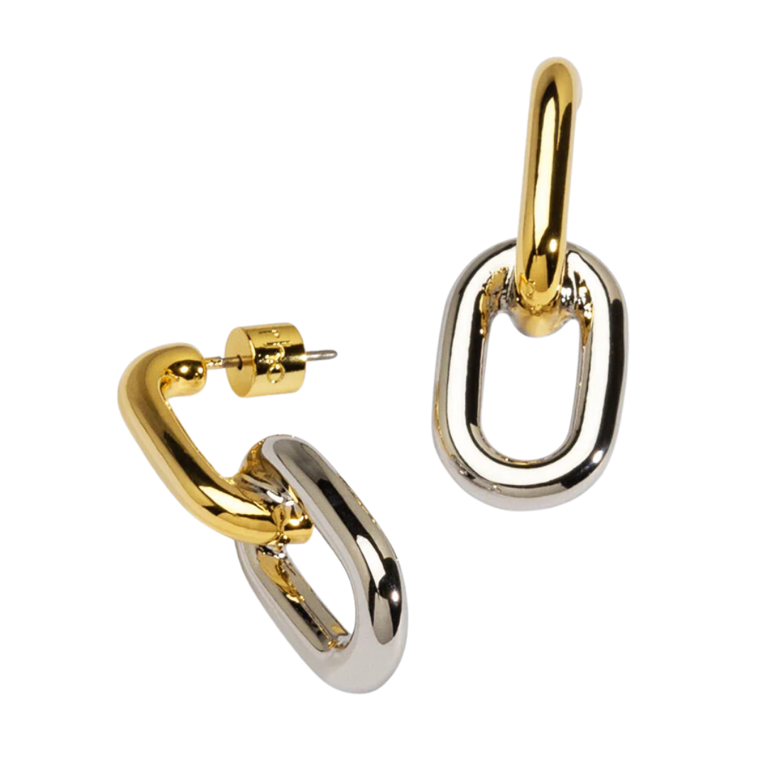 Two-Tone Puffy Link Drop Earring in Gold/Silver
