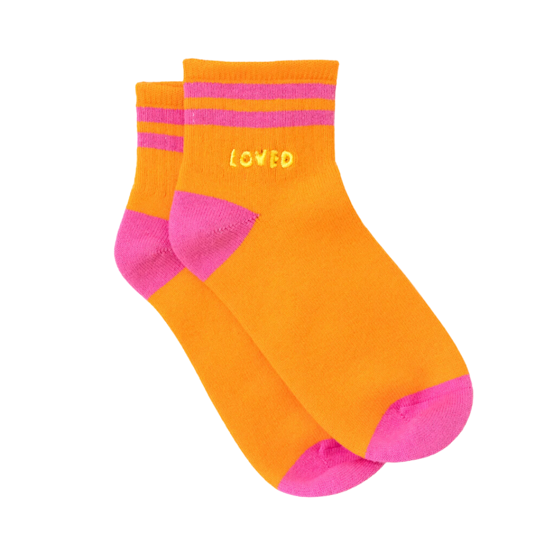 Good Morning Loved Ankle Socks in Neon Orange