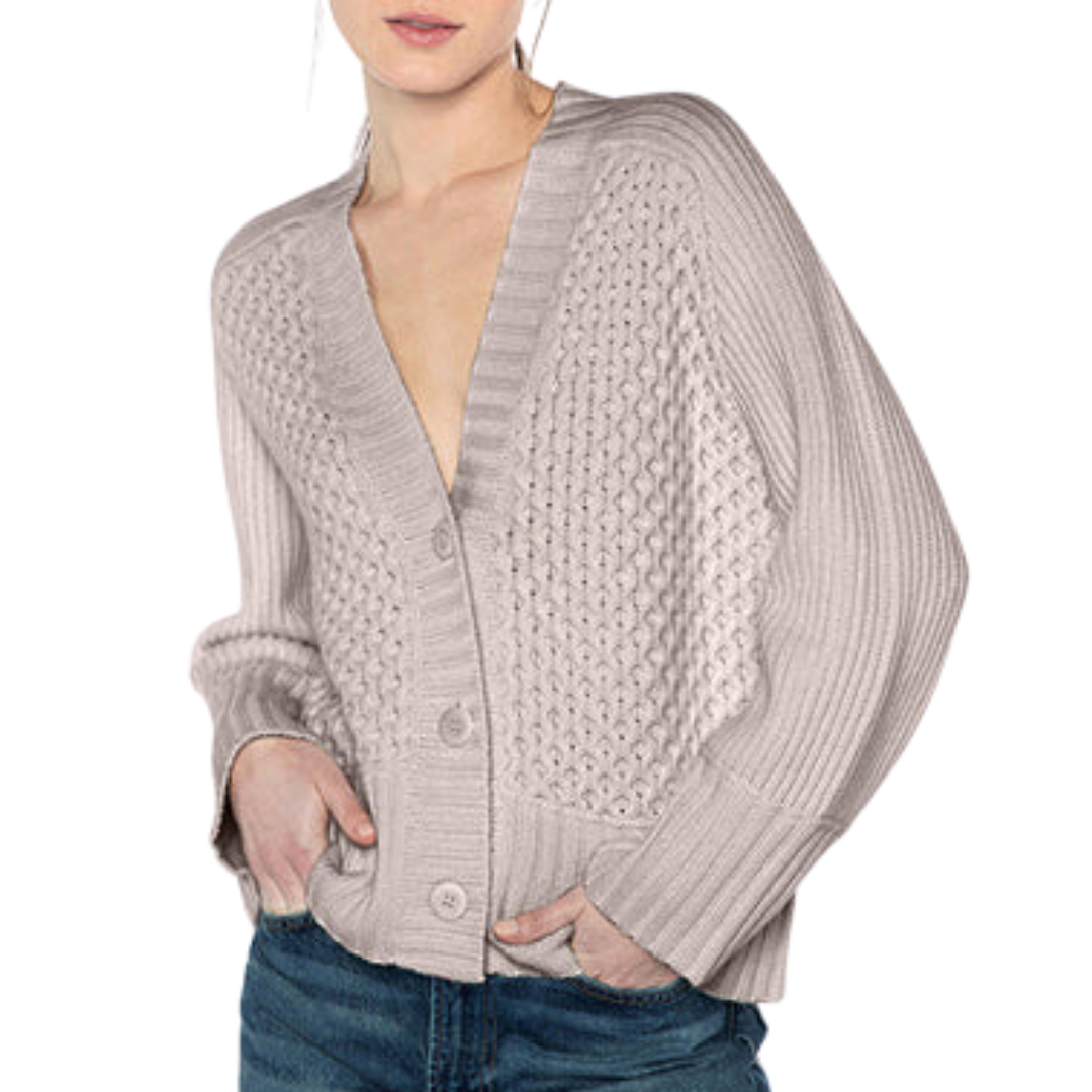 Luxe Mixed Stitch Cardigan in Mushroom