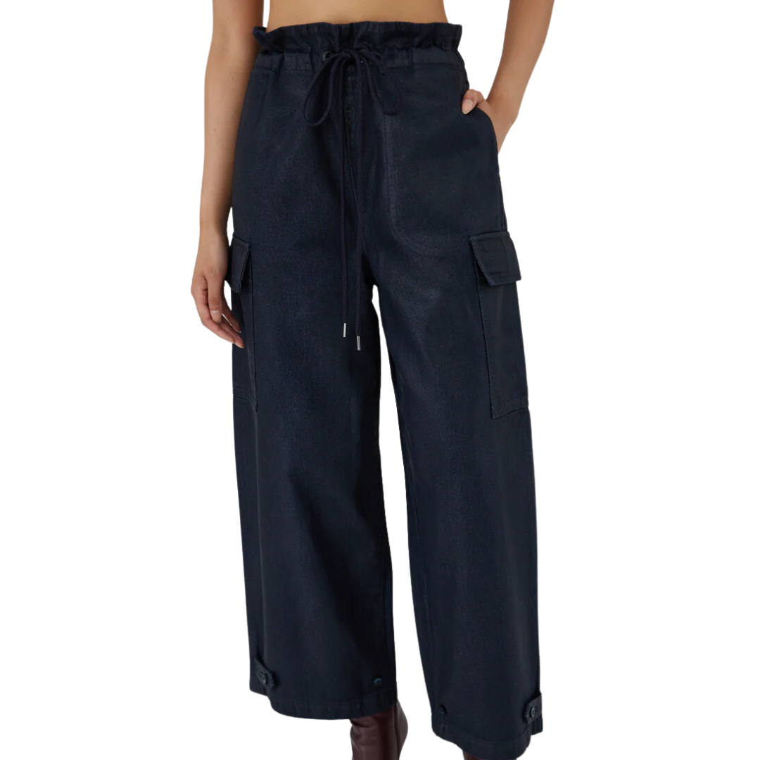 Adelaide Denim Cargo Pants in Dark Blue