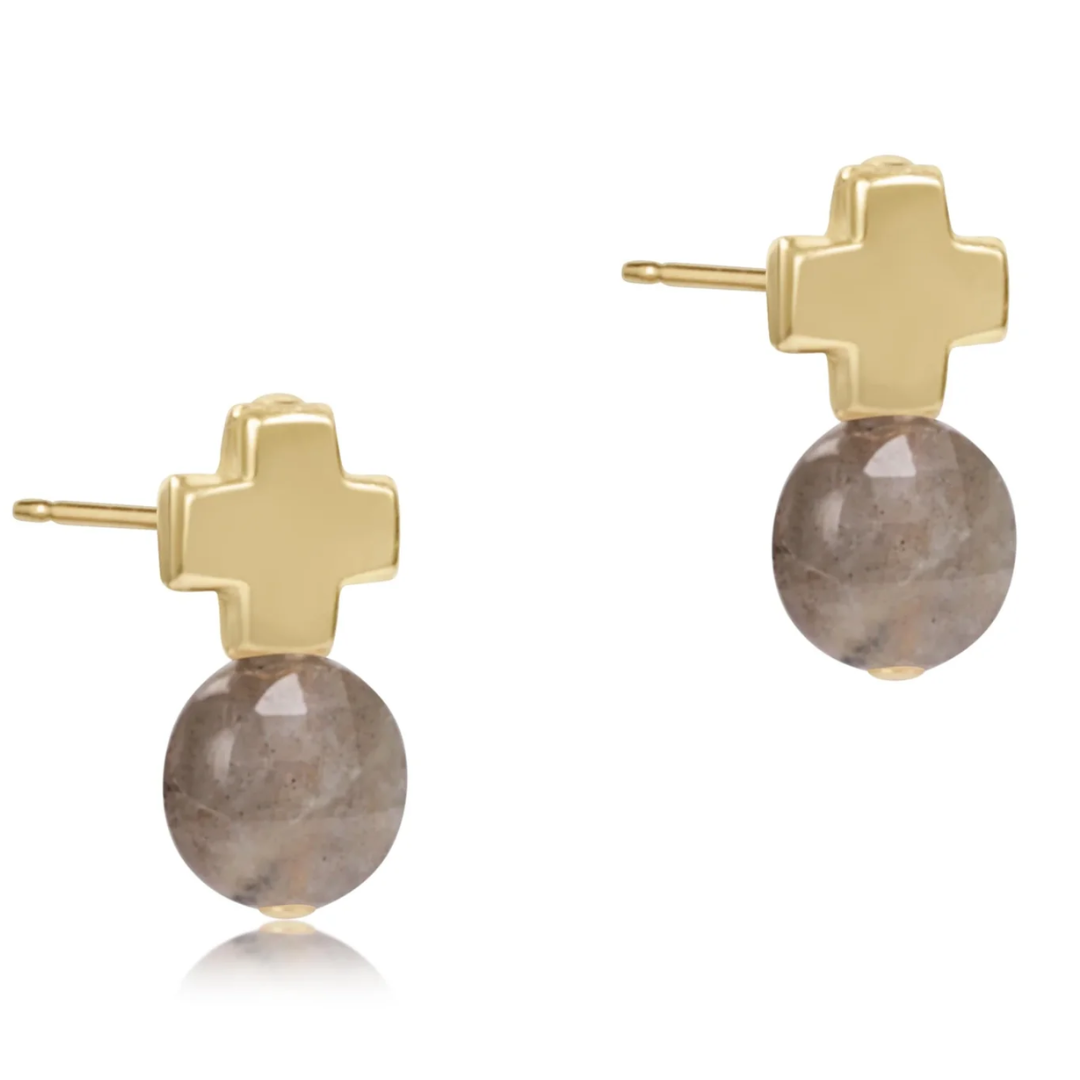 Signature Cross Gold Stud Earrings in Labradorite