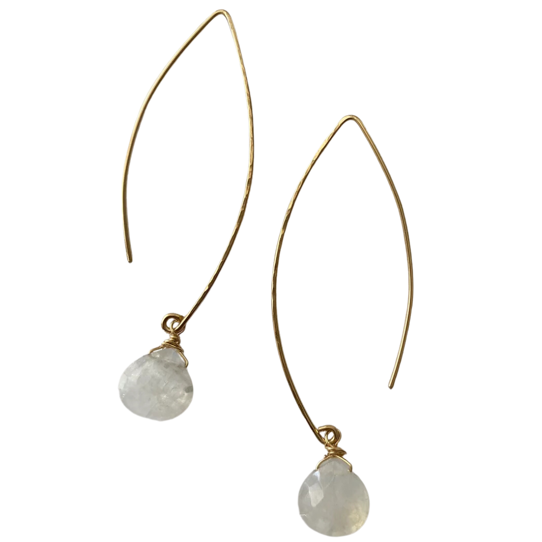 Rainbow Moonstone On Hand Forged Textured Ear Wire
