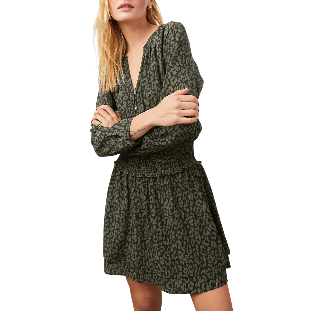 Jasmine Dress in Olive Batik Cheetah