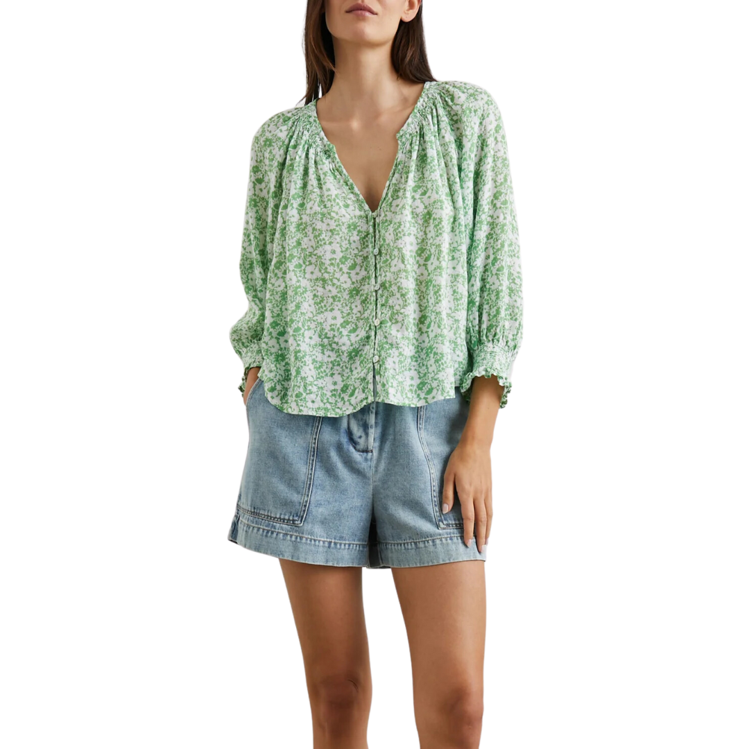 Mariah Top in Green Texture Floral