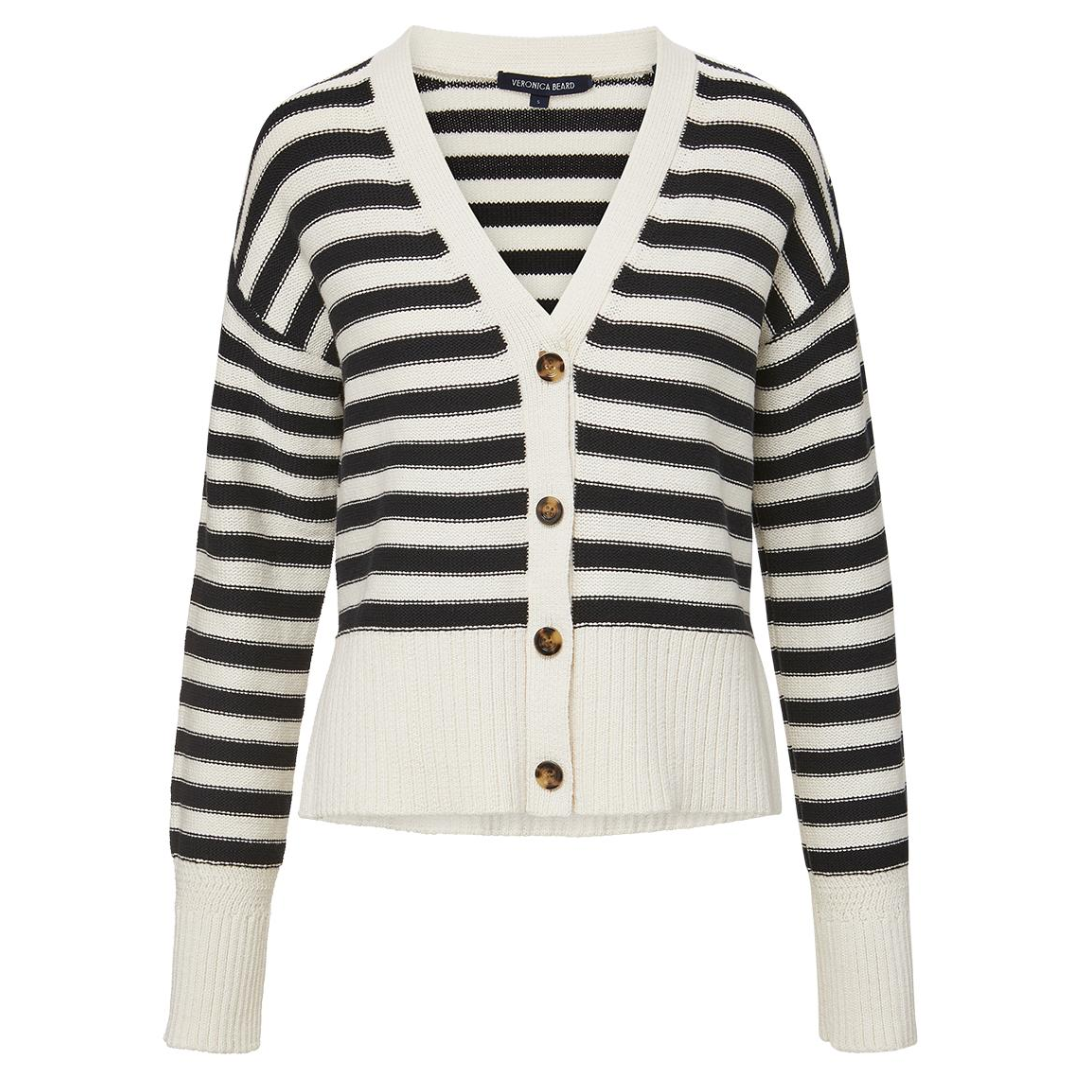 Saylor Cotton Cardigan in Off White/Black
