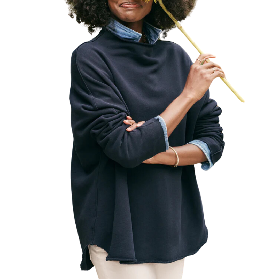 Effie Long-Sleeve Funnel Neck Capelet in British Royal Navy