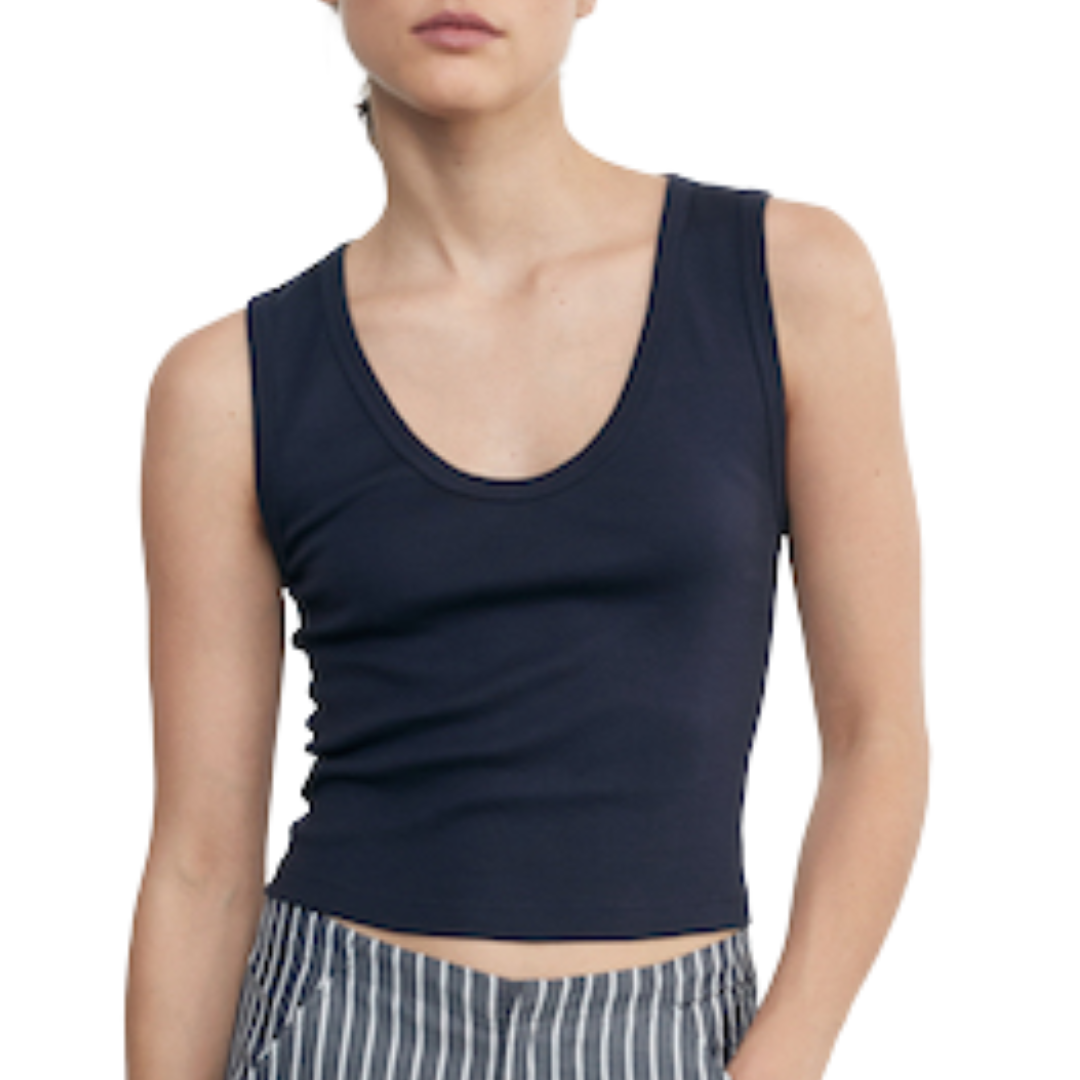 Supima Rib Baby Rib Cropped Fitted U Tank in Indigo