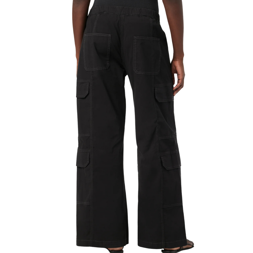 Drawstring Parachute Wide Leg Cargo Pant in Black