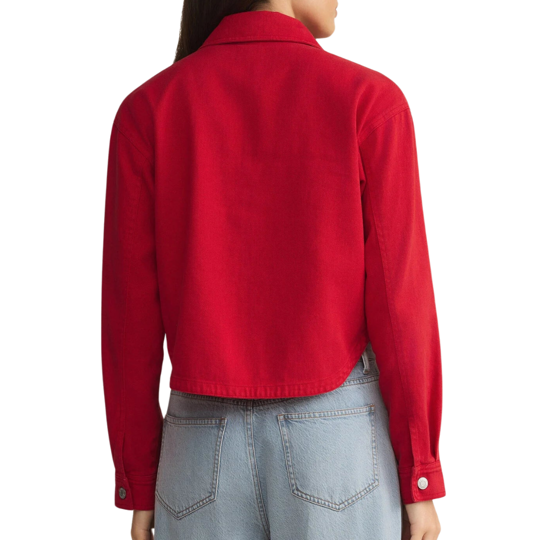 All Day Cropped Denim Jacket in Cherry