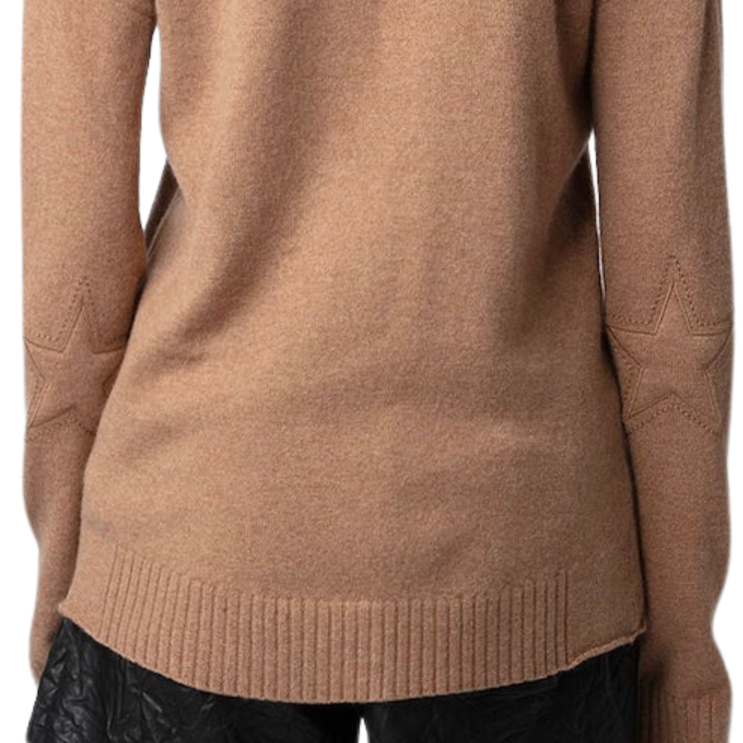 Vivi Patch Cashmere Sweater in Camel