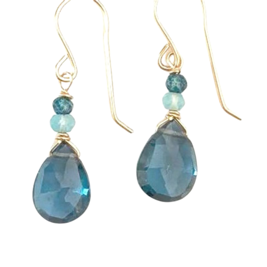 London Blue Topaz and Apatite Gold Earrings