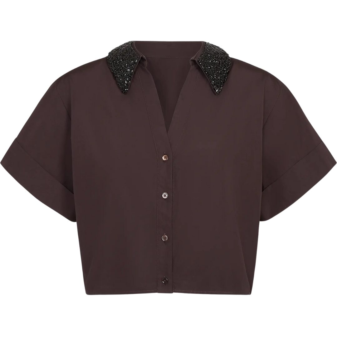 Forever & Always Reversible Shirt with Crystal Collar in Chocolate