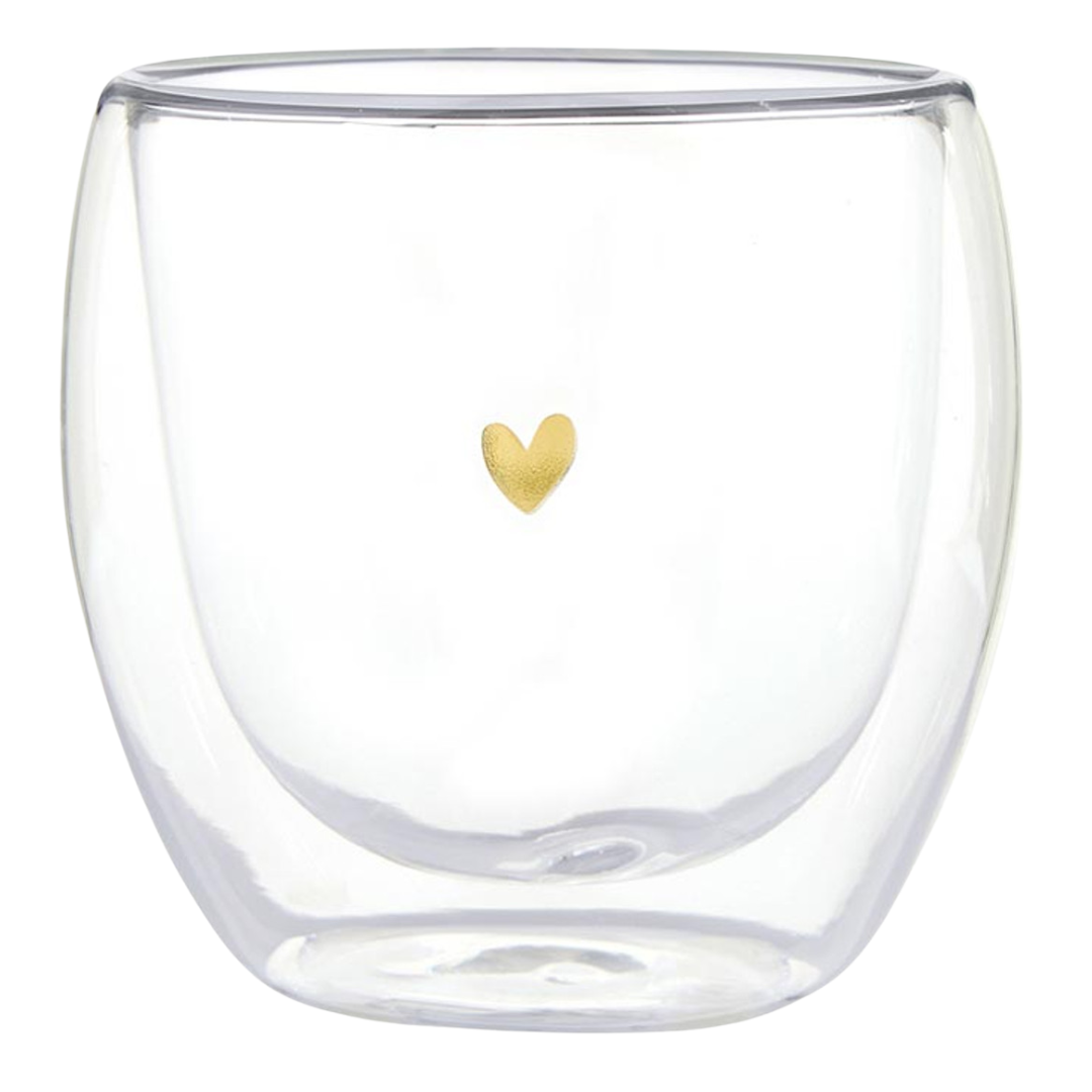 Double Wall Tea Cup in Gold Foil Heart