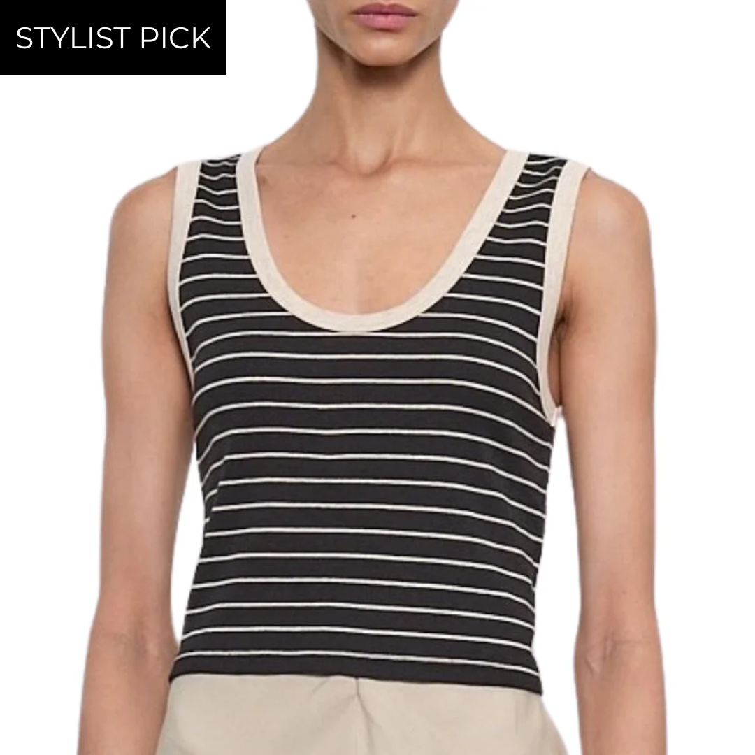 Cotton Stripe Classic U Tank in Wheat/Black