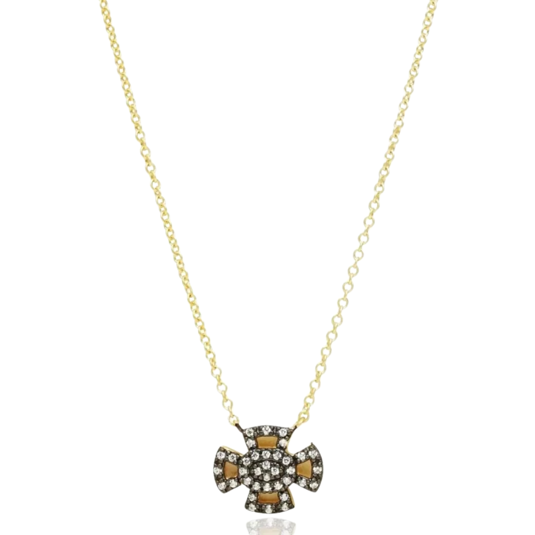 Pav̩é Cross Pendant Necklace in Gold & Black
