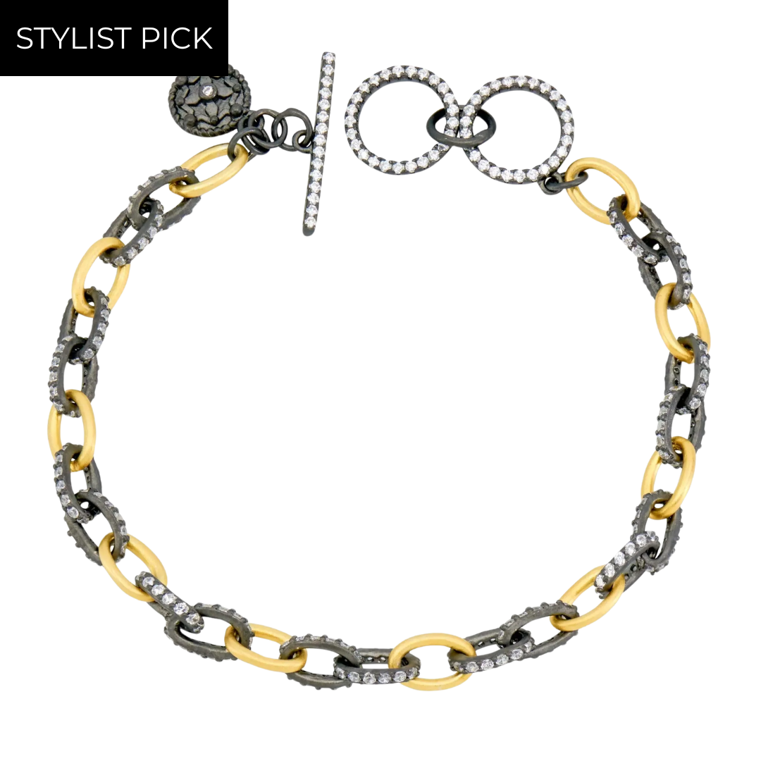 Alternating Chain Link Bracelet in Gold & Black