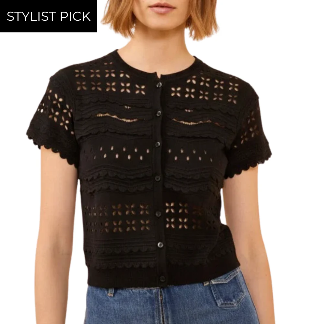 Abriana Eyelet Knit Cardigan in Noir
