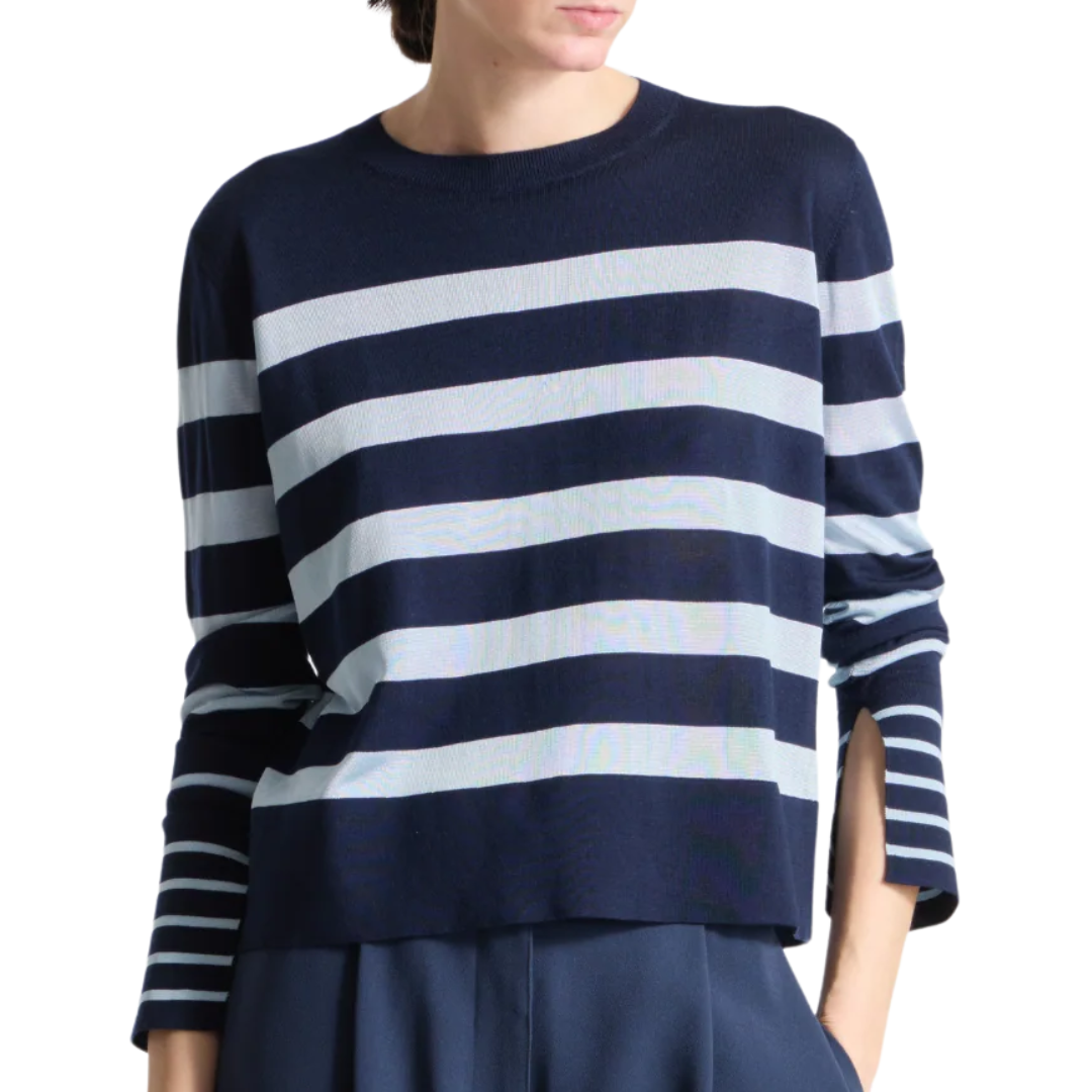 Odette Striped Knit Sweater in Navy/Sky Blue
