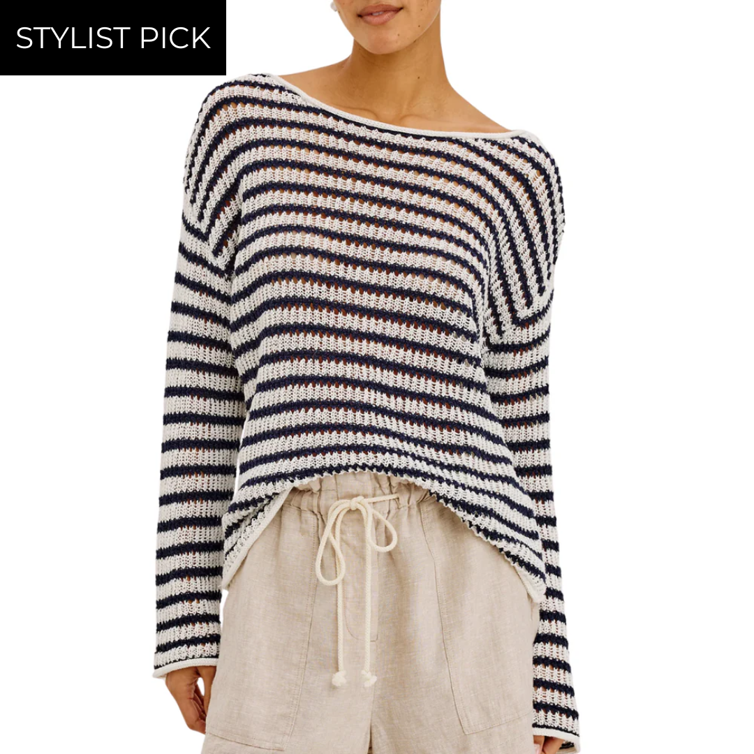 Evangeline Sweater in Ivory Indigo Stripe