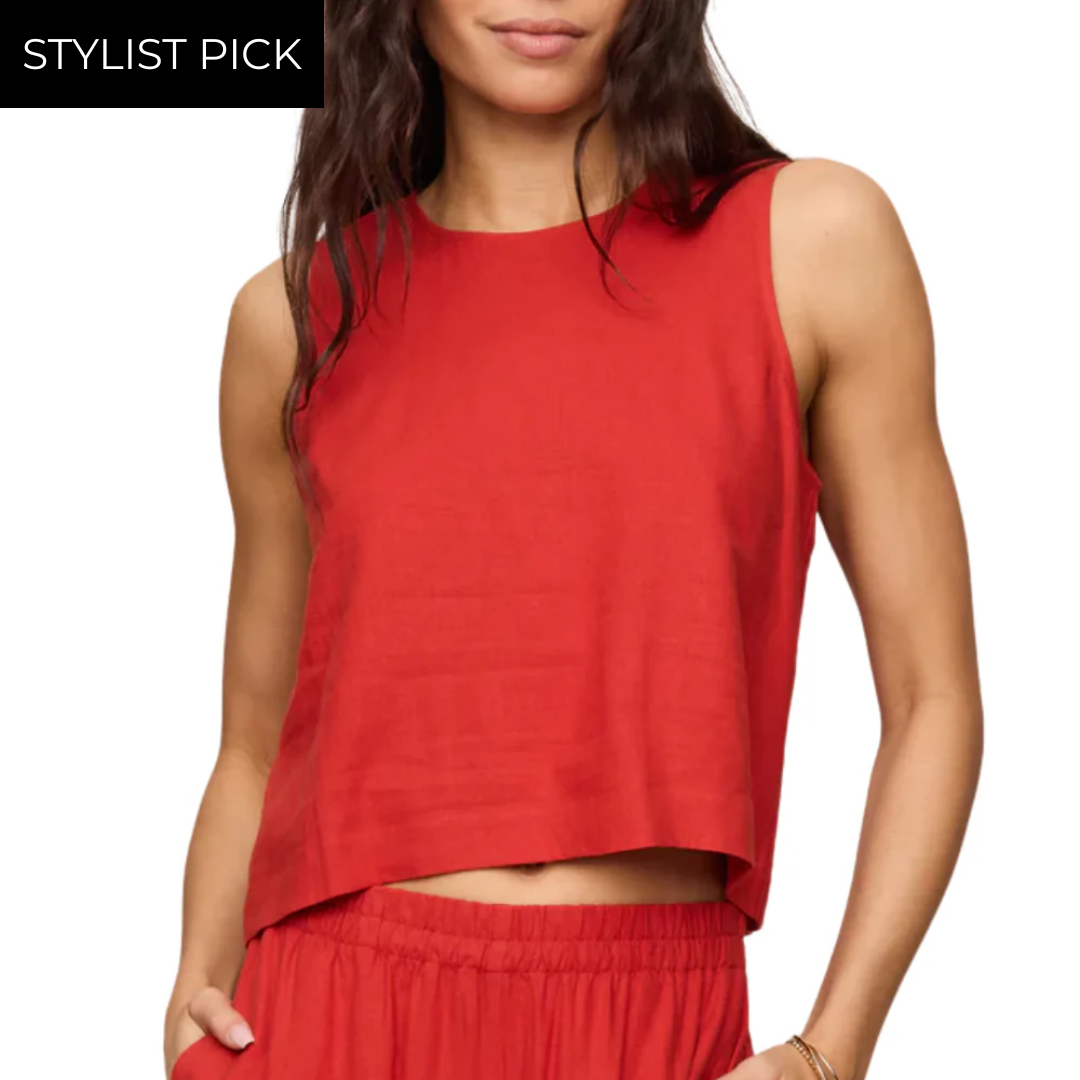 Sloane Linen Cropped Top in Chili Pepper